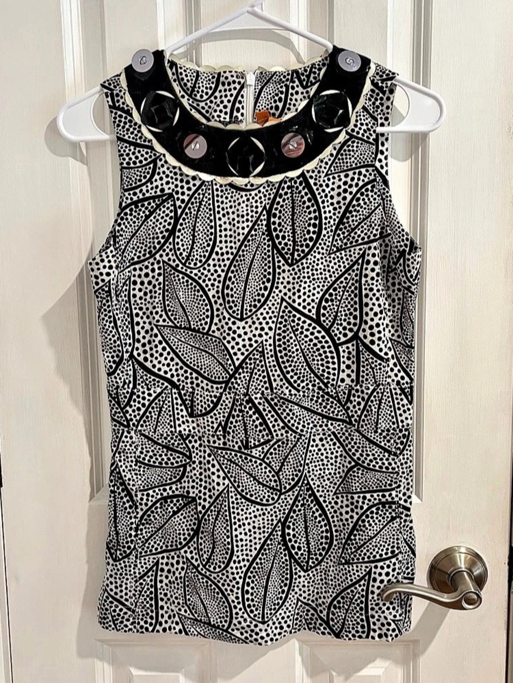 Tory Burch Printed Embellished Blouse in Black & White - Size 2
